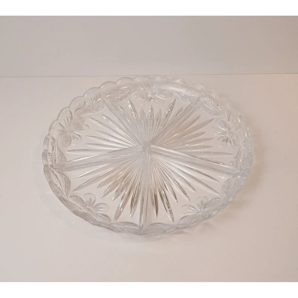 Vintage German Crystal Relish Dish Divided Snack Tray Clear Large 12 3/8